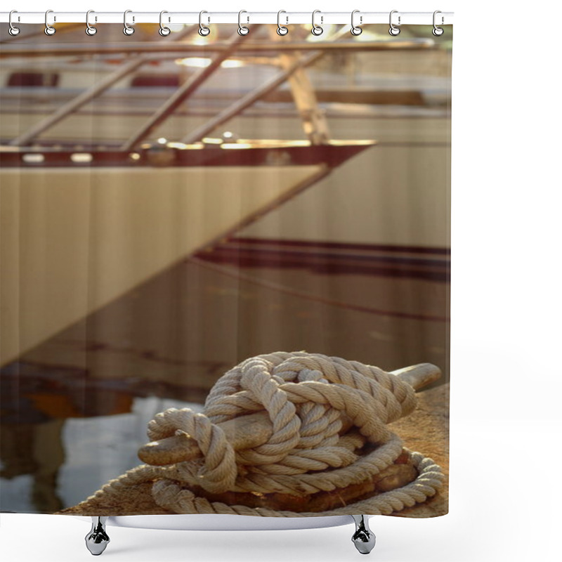 Personality  Luxury Yacht In Marina Shower Curtains