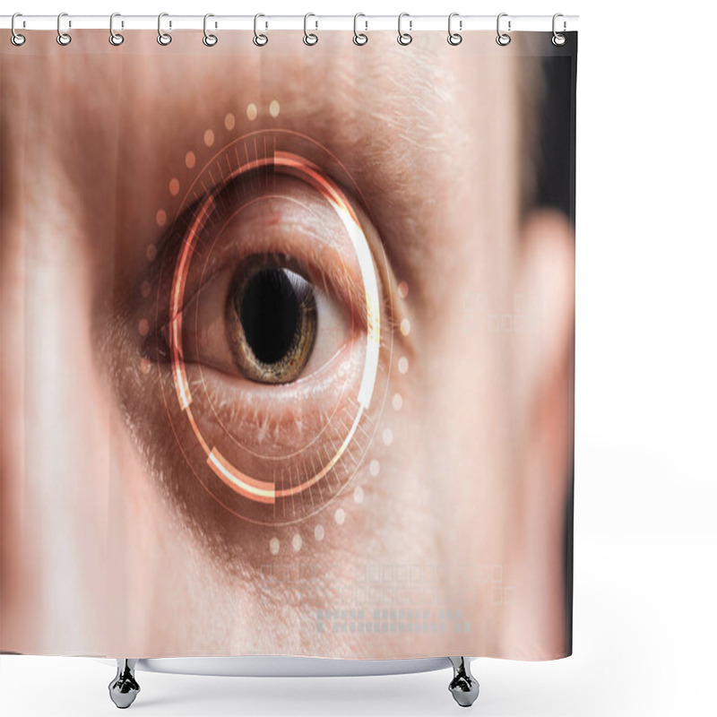 Personality  Close Up View Of Human Eye With Data Illustration, Robotic Concept Shower Curtains