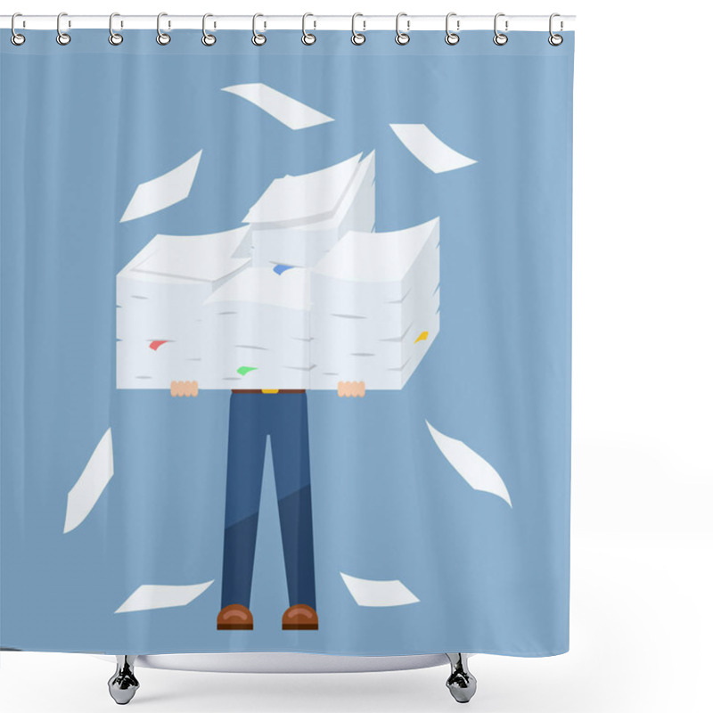 Personality  Businessman Holding Stack Of Paper Documents, Concept Of Hard Wo Shower Curtains