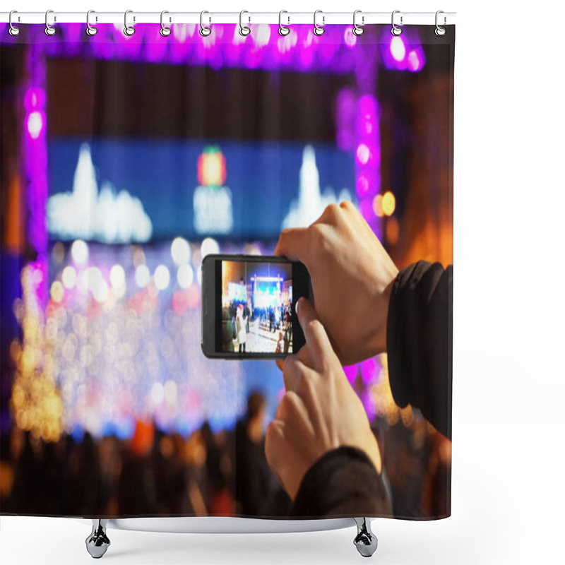 Personality  Woman Taking Photo On Smartphone Shower Curtains