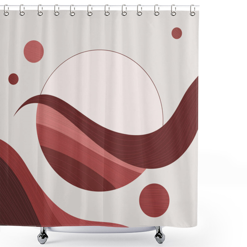 Personality  Abstract Illustration With Squiggly Lines And Round Shapes In Red And Burgundy Tones. Textured Lines Create The Effect Of Flow And Dynamics, Adding Depth To The Composition. Shower Curtains