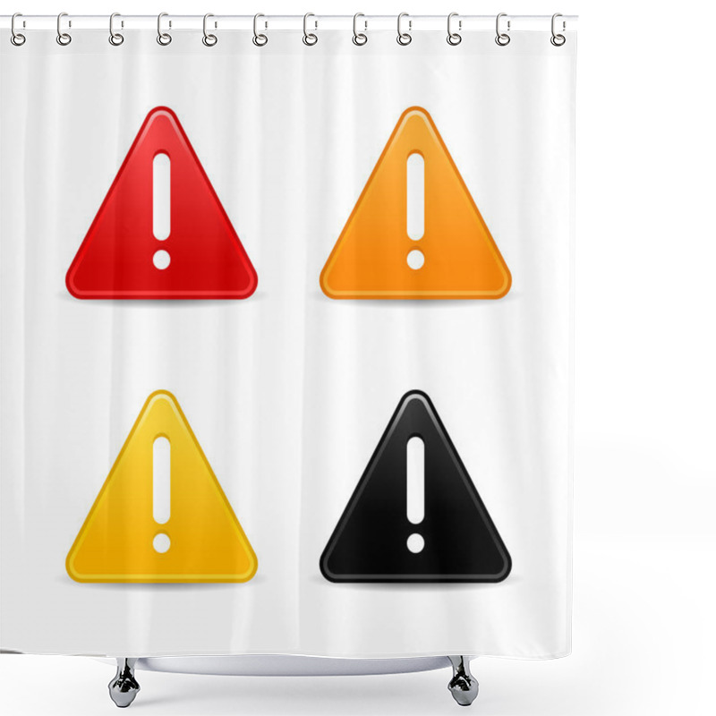 Personality  Smooth Triangular Attention Web 2.0 Button With Exclamation Mark And Shadow On White. Shower Curtains