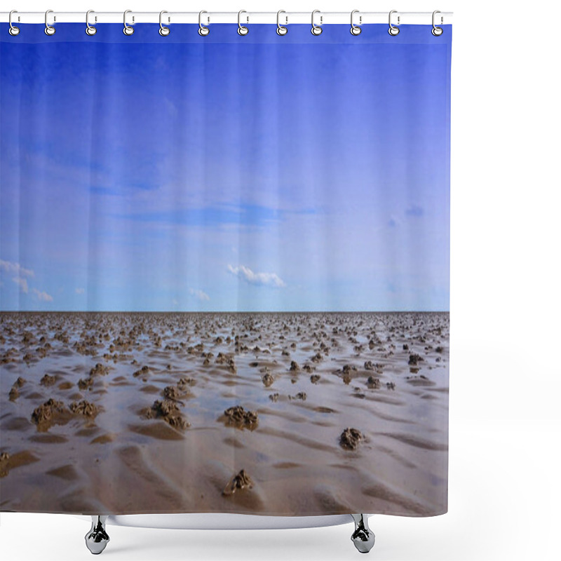 Personality  North Sea Mud Flat With Blue Sky Shower Curtains