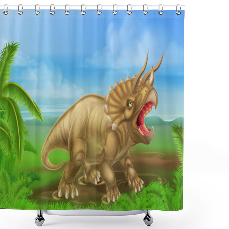 Personality  Triceratops Dinosaur Illustration Shower Curtains