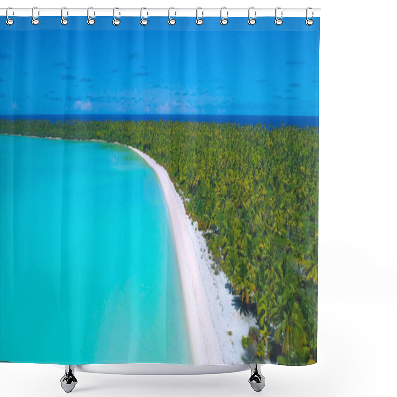 Personality  AERIAL: Spectacular Tropical Island Sandy Shore Stretches Into The Distance. Shower Curtains