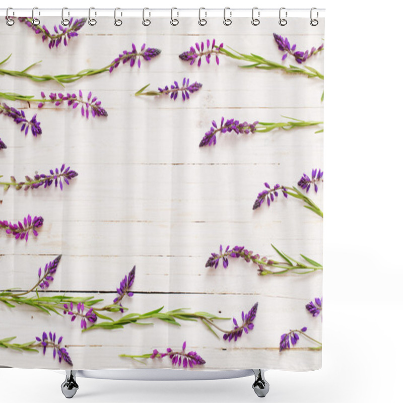 Personality  Flowers On White Wooden Background Shower Curtains