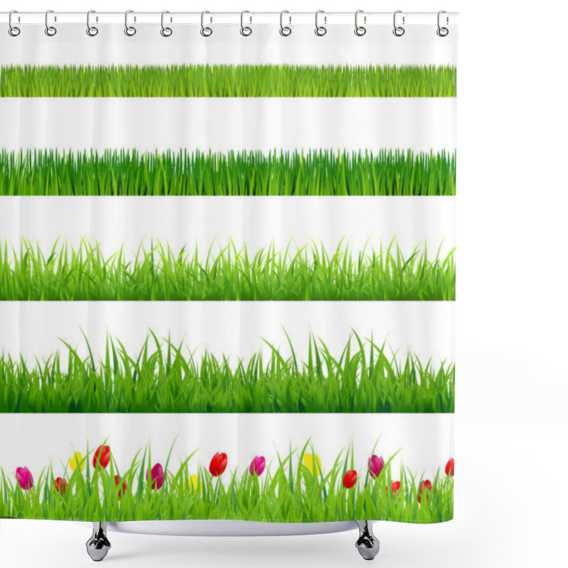 Personality  Big Green Grass And Flowers Set Shower Curtains