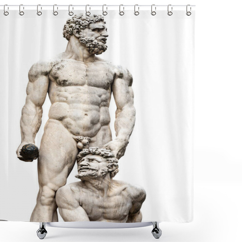 Personality  Marble Statue Of Hercules And Cacus Isolated On White Background, By Baccio Bandinelli (1493-1560), Piazza Della Signoria, Florence, Tuscany, Italy, Europe. Shower Curtains