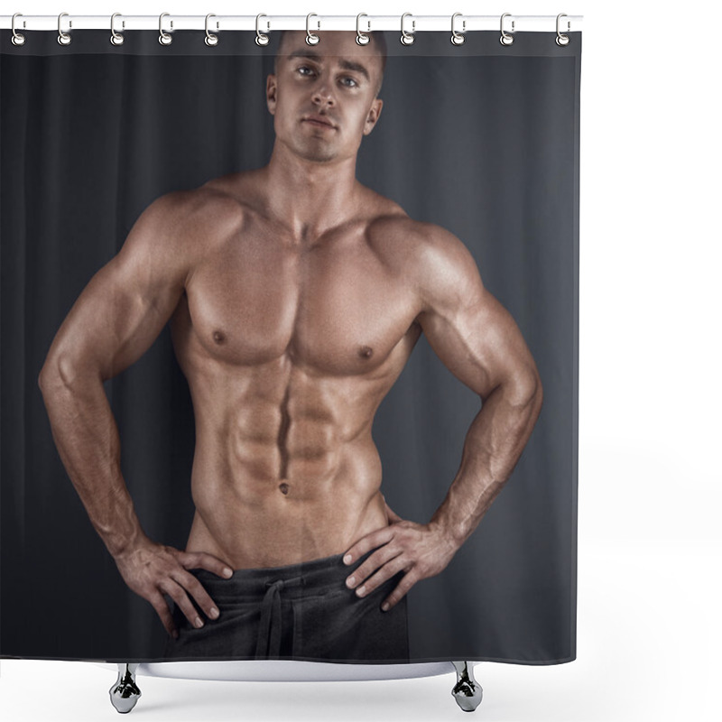 Personality  Muscular Man In Dark Background Shower Curtains