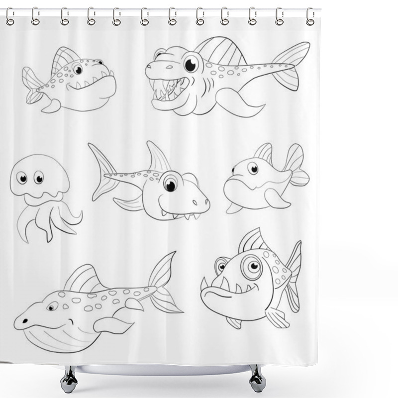 Personality  Fish Predators Set Shower Curtains