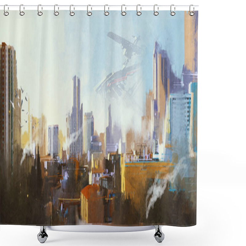 Personality  Futuristic Sci-fi City With Skyscraper Shower Curtains