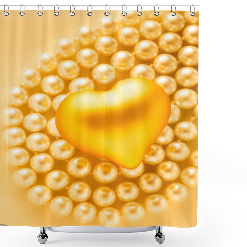 Personality  Golden Heart On Pearls Shower Curtains