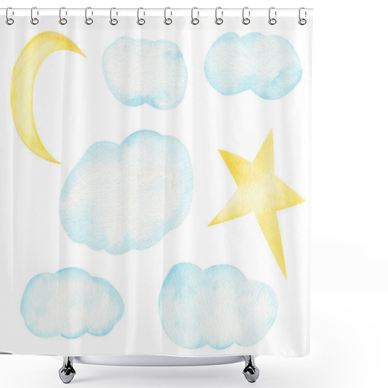 Personality  Clouds And Heavenly Bodies Hand Drawn Raster Illustration Shower Curtains