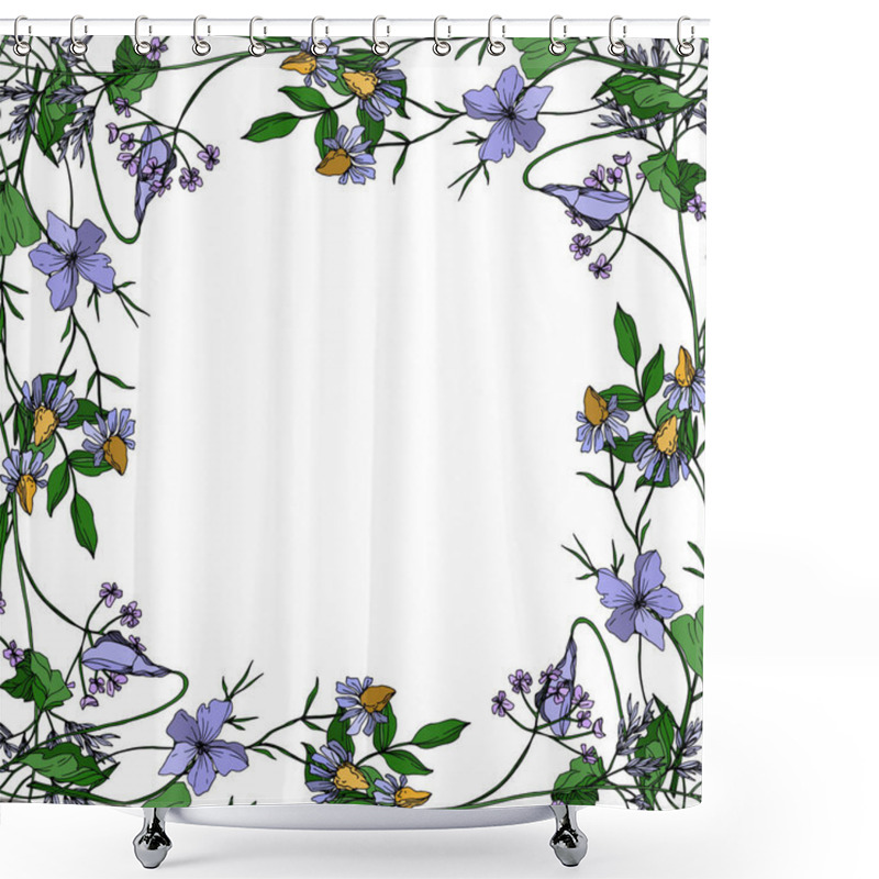 Personality  Vector Wildflowers Floral Botanical Flowers. Black And White Engraved Ink Art. Frame Border Ornament Square. Shower Curtains