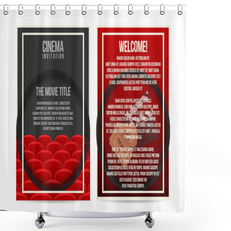 Personality  Cinema Poster, Invitation, Flyer Template. A4 Size. Cinema Seat Rows, Tickets And Clapper On Background. Vector Shower Curtains