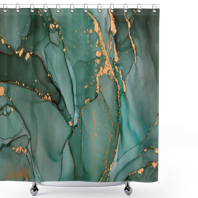 Personality  Currents Of Translucent Hues, Snaking Metallic Swirls, And Foamy Sprays Of Color Shape The Landscape Of These Free-flowing Textures. Natural Luxury Abstract Fluid Art Painting In Alcohol Ink Technique Shower Curtains