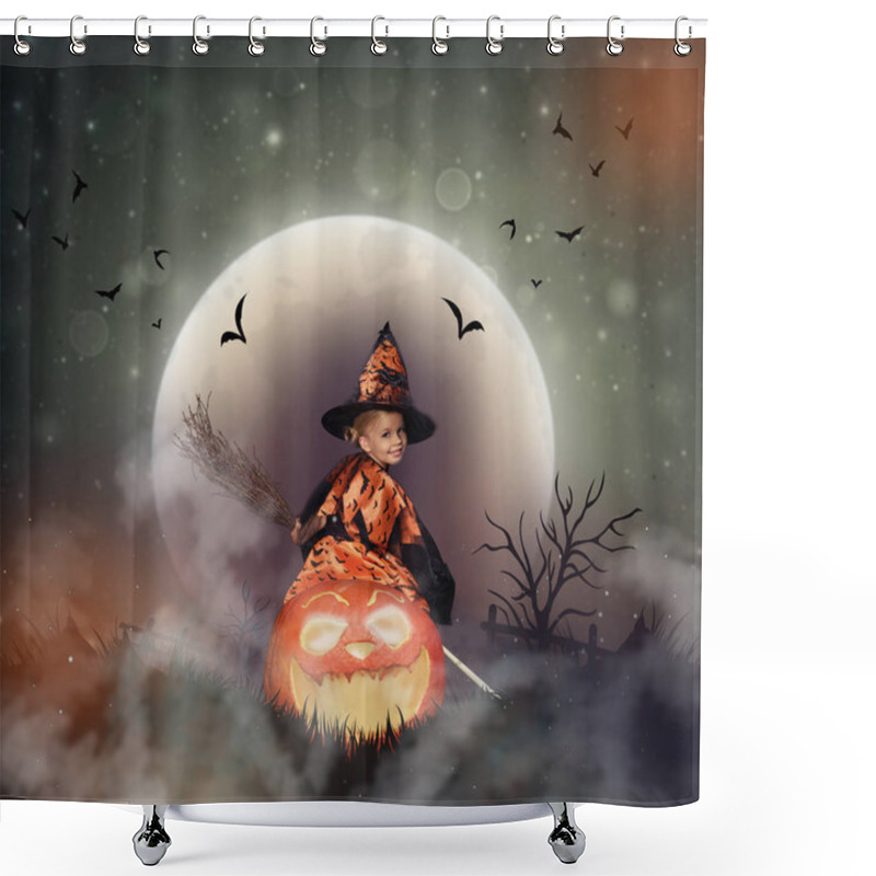 Personality  Witch On Big Jack O Lantern Shower Curtains