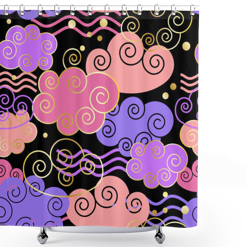 Personality  Colorful Seamless Clouds Pattern With Golden Texture. Vector Illustration. Background, Textile, Texture Shower Curtains