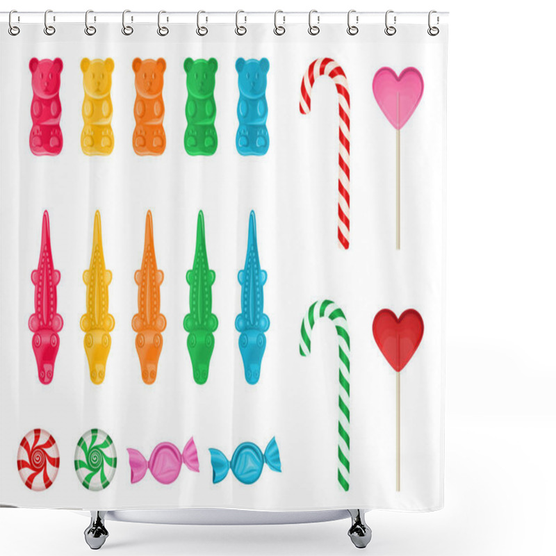 Personality  Set Gummy Candies, Lollipos, Candy Canes, And Peppermint Candies  Shower Curtains