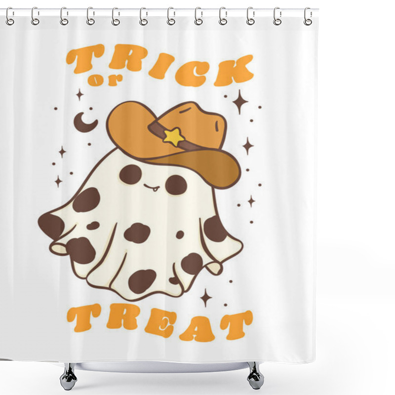 Personality  Halloween Cowboy Ghost Cute Kawaii Cartoon Doodle Vector Illustration. Shower Curtains