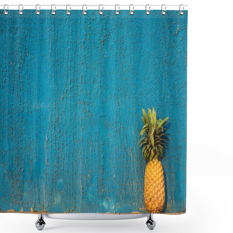 Personality  Pineapple In Front Of Blue Wall Shower Curtains