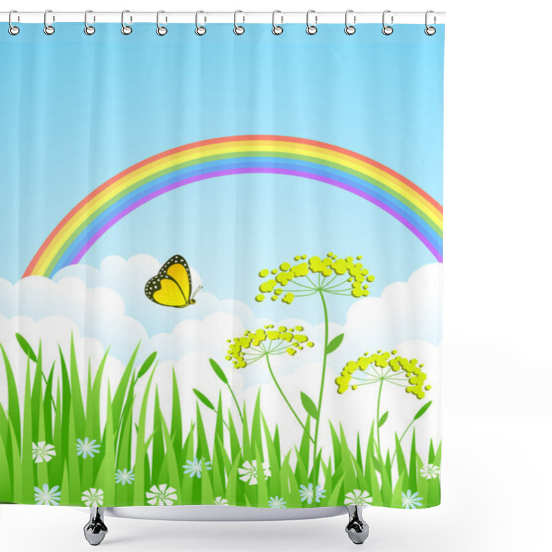 Personality  Landscape With A Rainbow. Vector Illustration. Shower Curtains