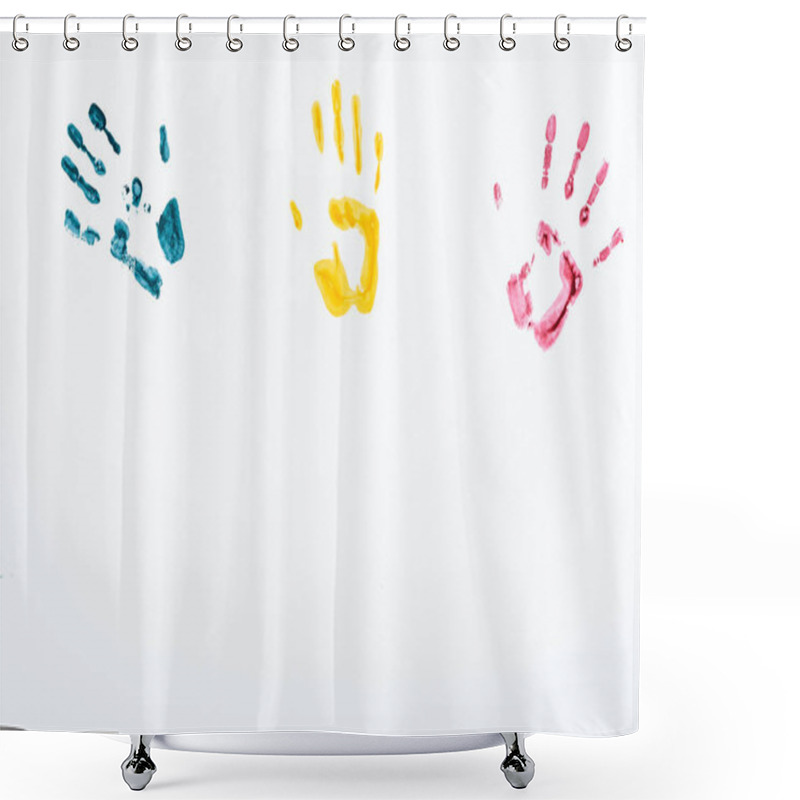 Personality  Blue, Yellow And Red Hand Prints On White  Shower Curtains