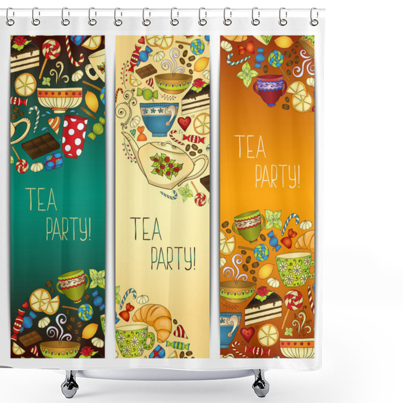 Personality  Banner Templates Vector Collection. Tea Party. Shower Curtains