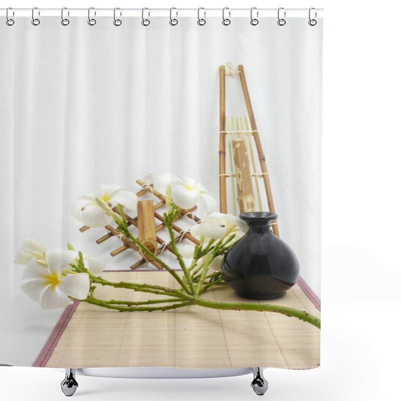 Personality  Hanging Bamboo Basket Of Flowers. Shower Curtains