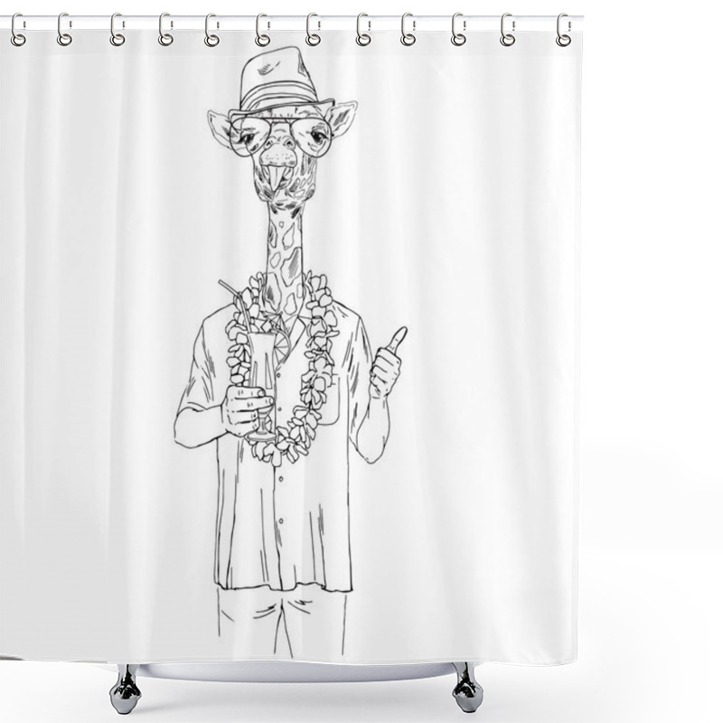 Personality  Giraffe Boy Drinking Cocktail Shower Curtains