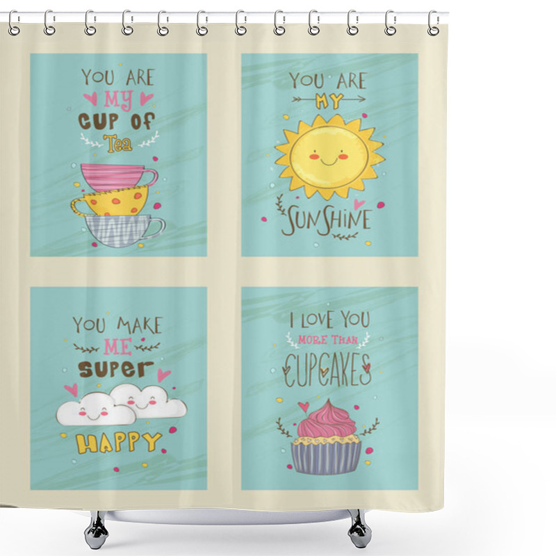 Personality  Greeting Or Invitation Card Design In Doodle Style. Shower Curtains