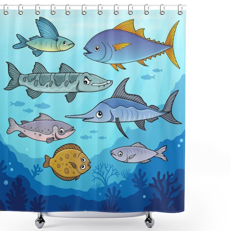 Personality  Various Fishes Underwater Theme Image 1 - Eps10 Vector Illustration. Shower Curtains