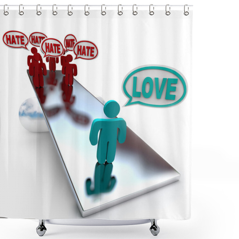 Personality  Love Beats Hate On A Balance Shower Curtains