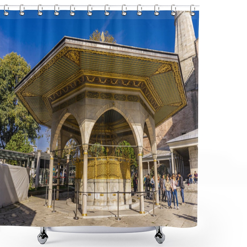 Personality  ISTANBUL, TURKEY - NOVEMBER 10, 2019: Unidentified People By Gate Of Felicity At Topkapi Palace In Istanbul, Turkey. In The 15th Century, Topkapi Palace Served As The Main Residence Of The Ottoman Sultans Shower Curtains