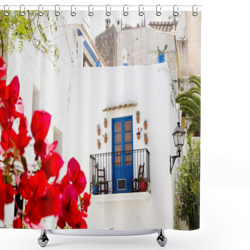 Personality  Ibiza White Island Architecture Corner Bougainvilleas Shower Curtains