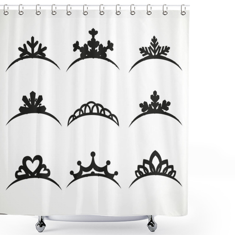 Personality  Set Of Silhouettes Of Tiaras Of Various Shapes On A White Backgr Shower Curtains