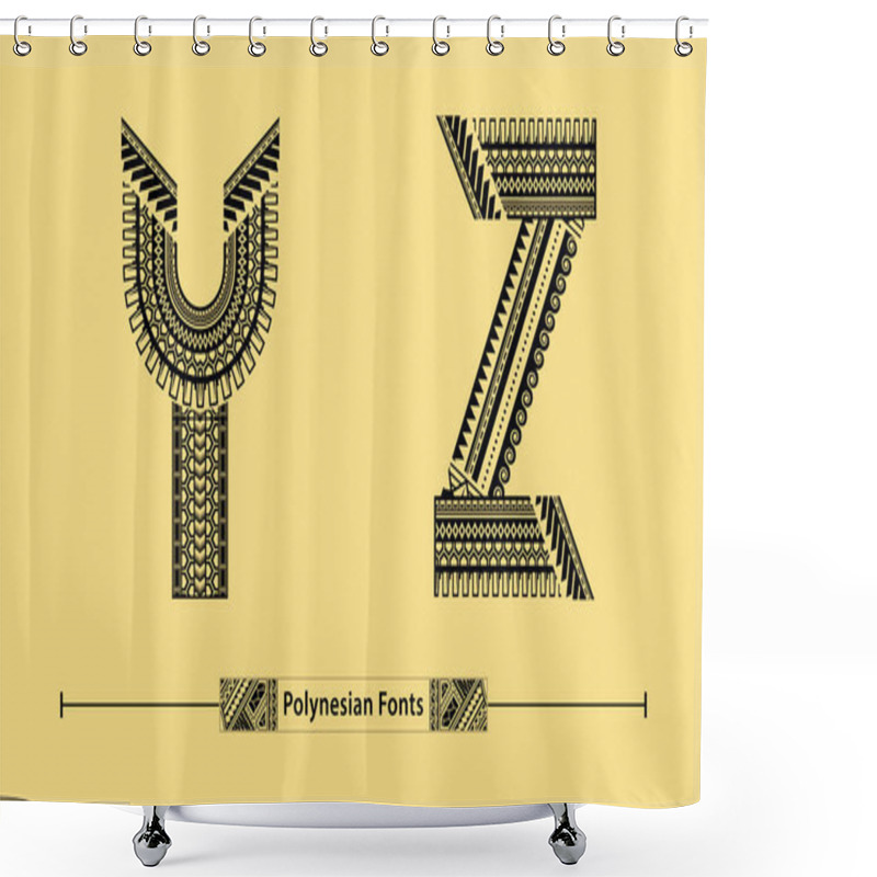 Personality  Vector Graphic Alphabet In A Set Y,Z With Polynesian Tattoo Ethnic Tribal Font Style Shower Curtains