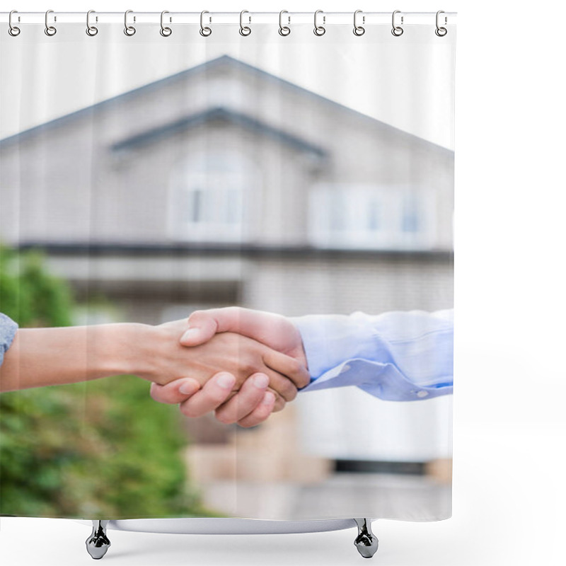 Personality  Realtor And Client Shaking Hands Shower Curtains