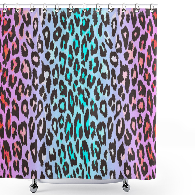 Personality  Multicolored Leopard Skin Seamless Set Patterns Fashion 80s-90s. It Can Be Used In Printing, Website Background And Fabric Design. Shower Curtains