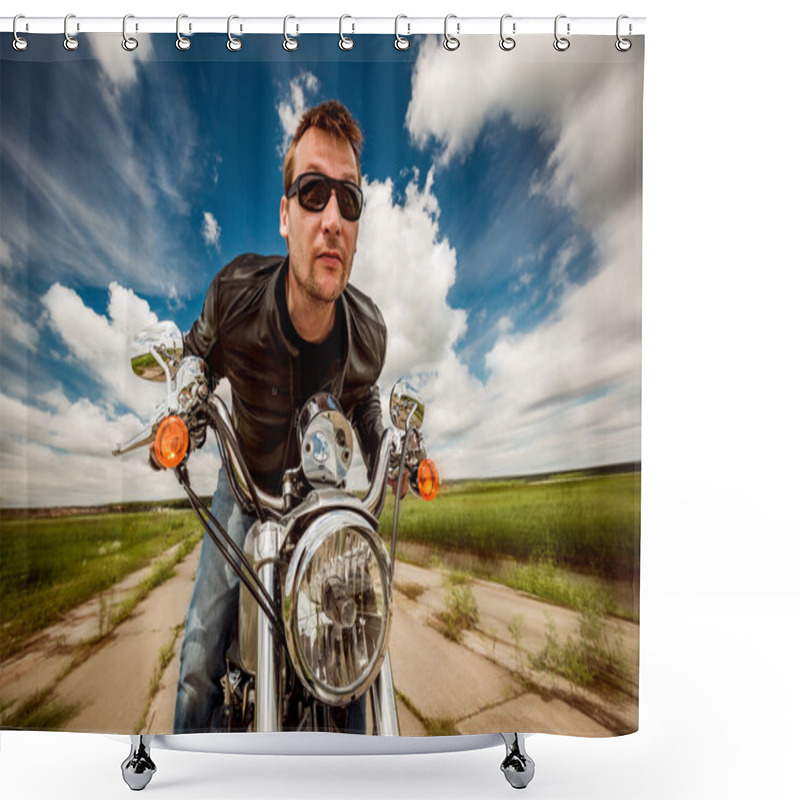 Personality  Biker On A Motorcycle Shower Curtains