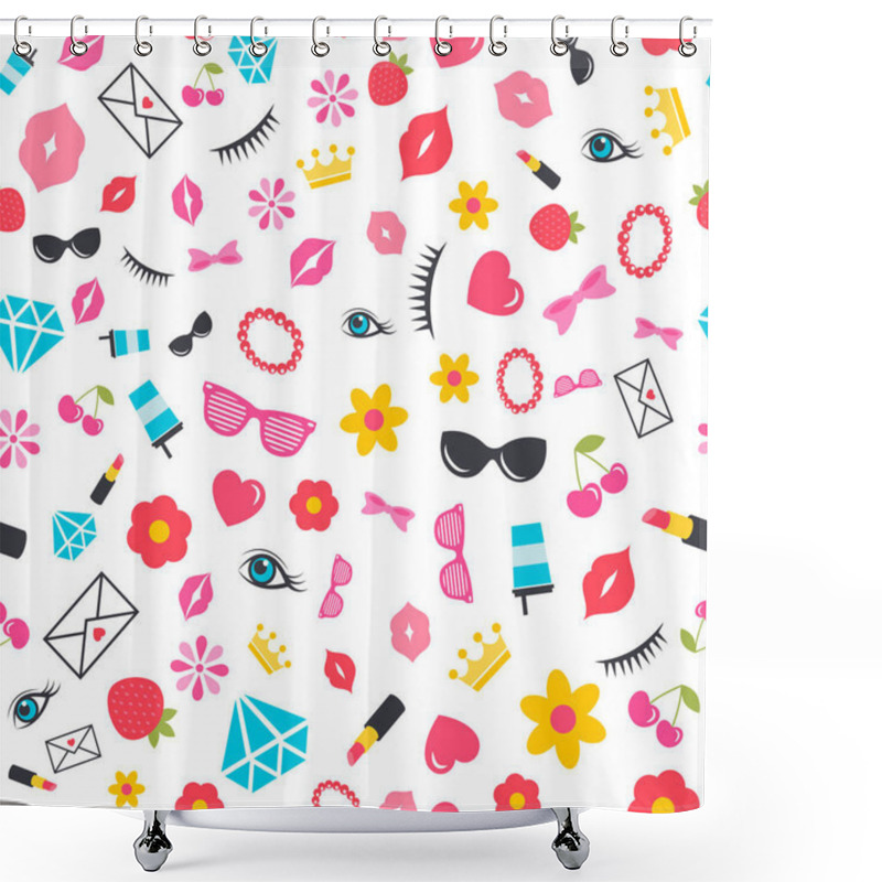 Personality  Seamless Pattern With Stickers For Girls Shower Curtains