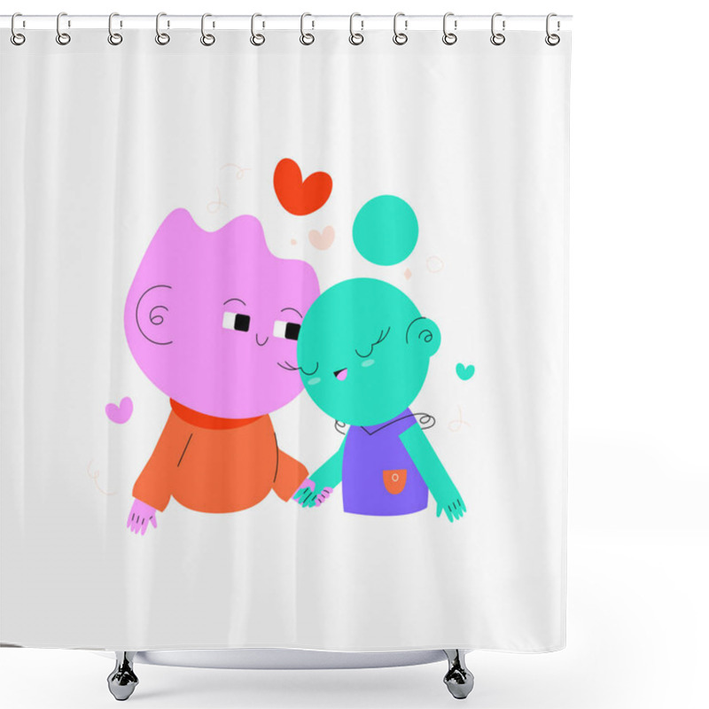 Personality  Lovely Couple Holding Hands And Sharing Affectionate Moment, Symbolizing Love And Connection. Ideal For Family, Relationship, And Romantic Themes. Flat Vector Illustration Isolated On White Shower Curtains