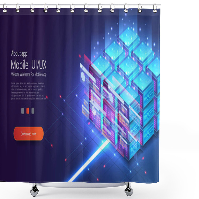 Personality  Energy Station Of Future. Hardware Of Global Data Center. Big Data Processing And Analysing Landing Page Vector Template. Analytics Data Servers, Server Room Banner. Network Mainframe Shower Curtains