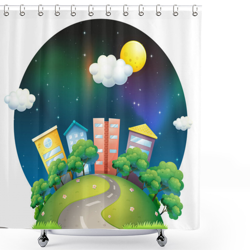 Personality  A City With Tall Buildings And Trees Shower Curtains