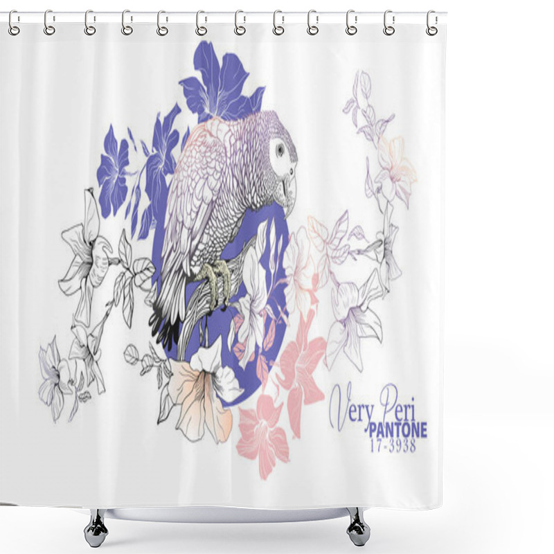 Personality  Parrot Sitting On A Branch Of A Blossoming Liana Shower Curtains