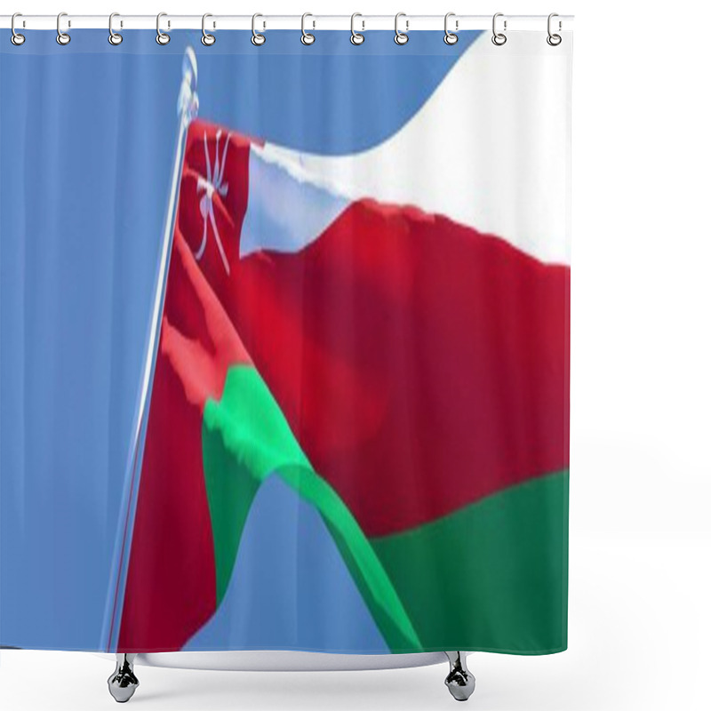 Personality  3D Rendering Of The National Flag Of Oman Waving In The Wind Shower Curtains