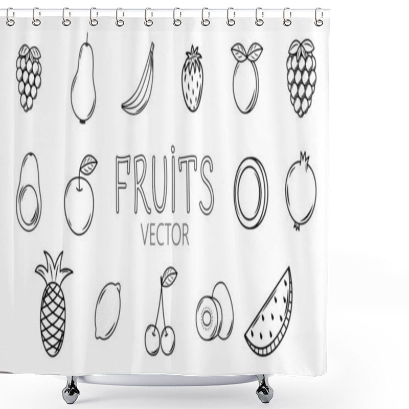 Personality  Set Of Vector Fruit And Berry Icons. Collection Of Cartoon Elements For Coloring. Sketch Style Fruits Shower Curtains