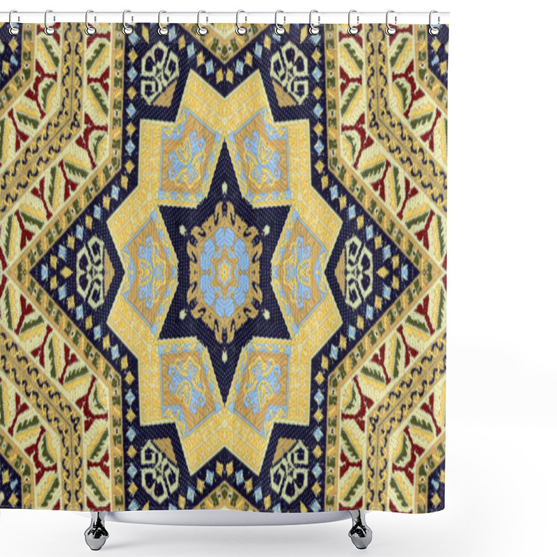 Personality  Abstract Ethnic Authentic Symmetric Pattern Ornamental Decorative Kaleidoscope Movement Geometric Circle And Star Shape Shower Curtains