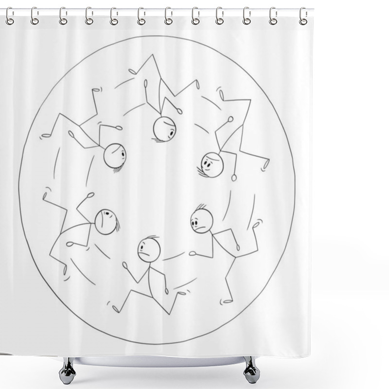 Personality  Persons In Fear Running In Circle Caught Inside, Vector Cartoon Stick Figure Or Character Illustration. Shower Curtains