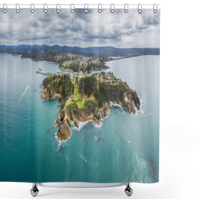 Personality  Aerial View Of The Lookout Point Where People Watch For Whales In Eden, NSW, Australia Shower Curtains